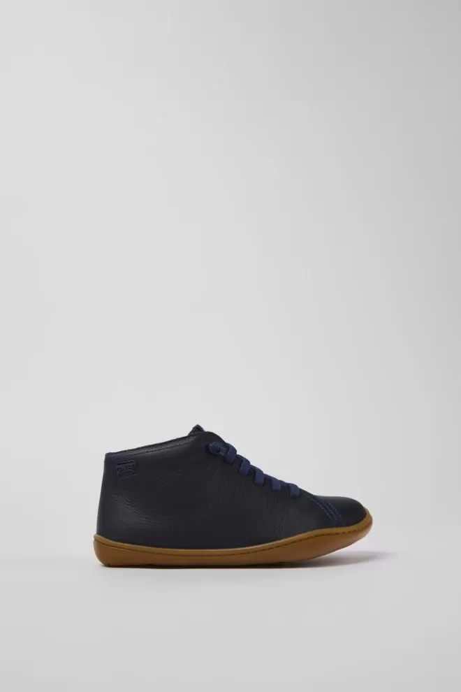 Zapatos De Cordones<Camper Botines Azul Marino De Piel Para Ninos