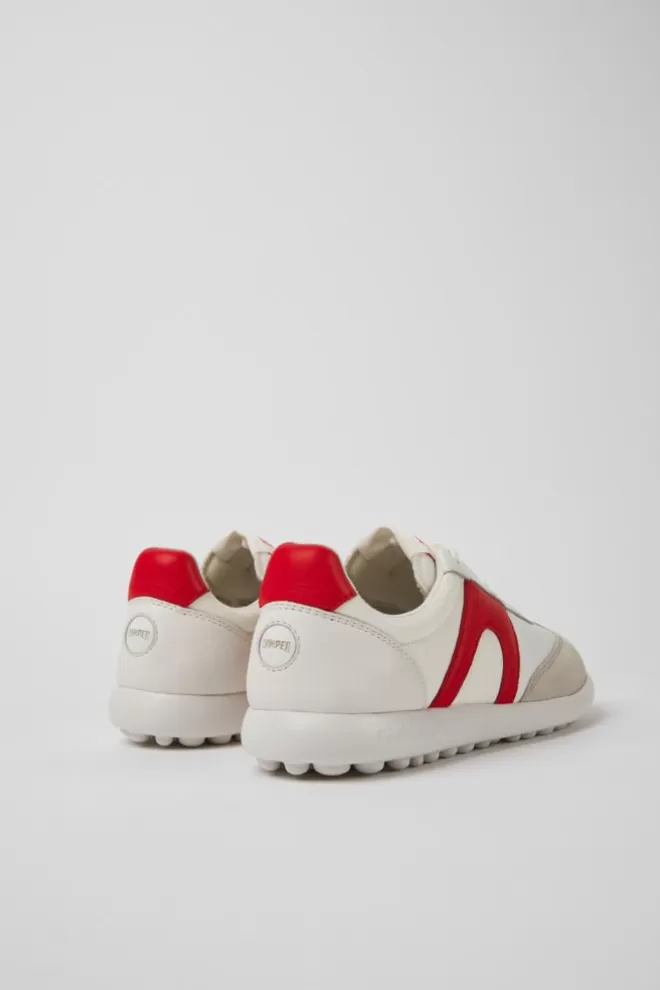 Zapatillas<Camper Sneaker Blanca Y Roja De Piel Y Tejido Para Mujer