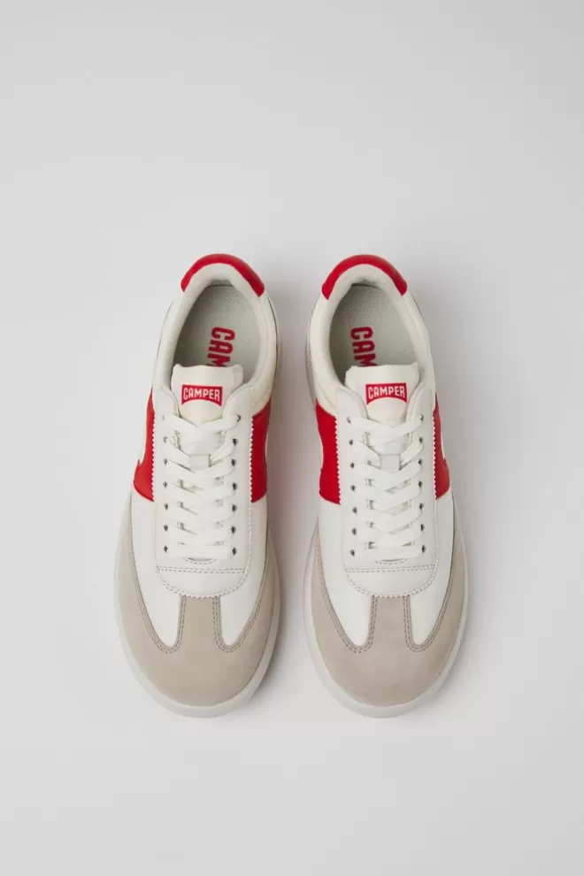 Zapatillas<Camper Sneaker Blanca Y Roja De Piel Y Tejido Para Mujer