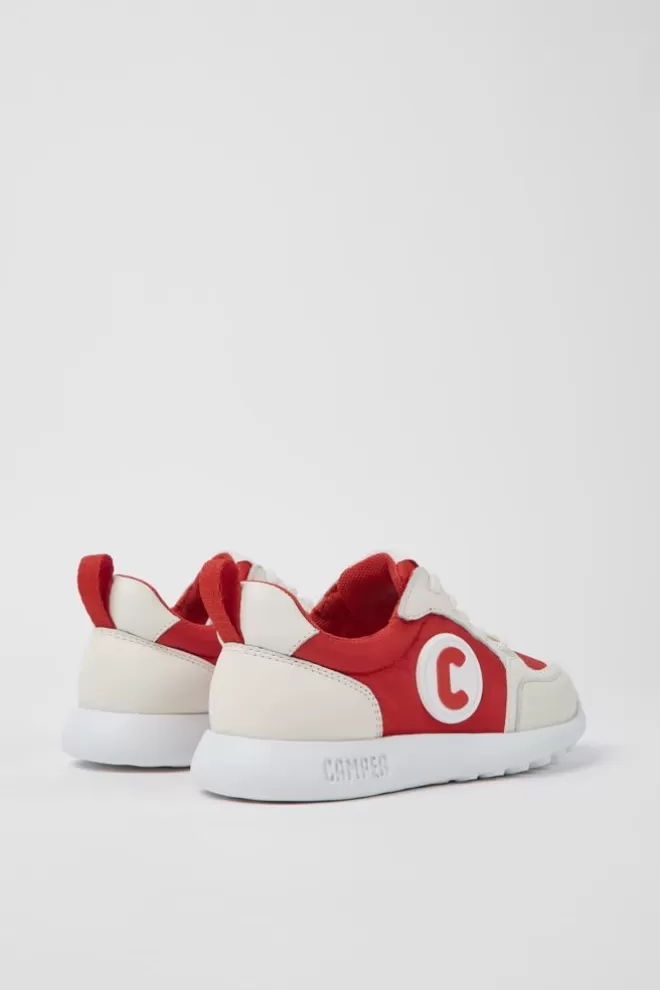 Zapatillas<Camper Sneaker Roja Y Blanca De Tejido Y Piel Para Ninos