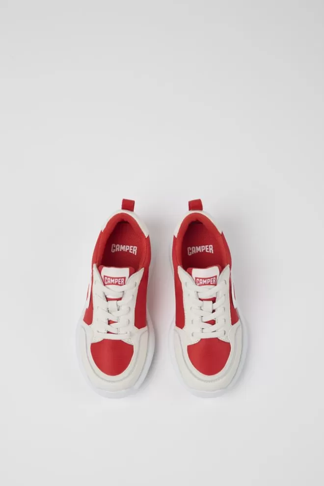 Zapatillas<Camper Sneaker Roja Y Blanca De Tejido Y Piel Para Ninos