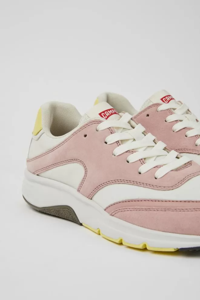 Zapatillas<Camper Sneakers Blancas Y Rosas De Tejido Y Nobuk Para Mujer