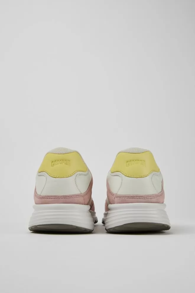 Zapatillas<Camper Sneakers Blancas Y Rosas De Tejido Y Nobuk Para Mujer