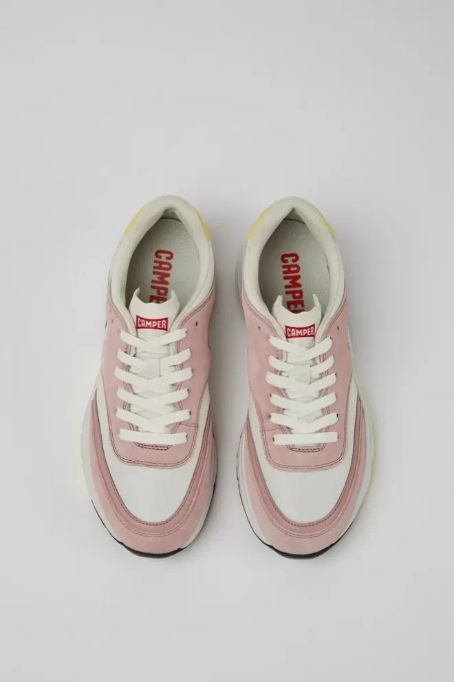 Zapatillas<Camper Sneakers Blancas Y Rosas De Tejido Y Nobuk Para Mujer